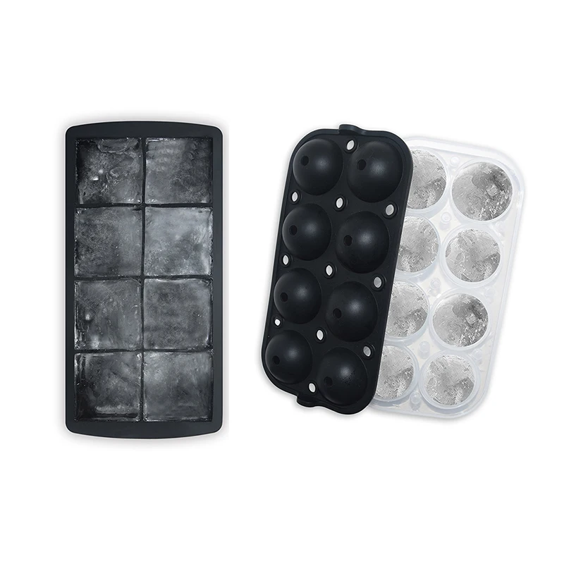

Benhaida BPA Free Set of 2 8 Cavity Large Square Ice Cube Mold Plastic Base Silicone Whiskey Ice Ball Maker, Black
