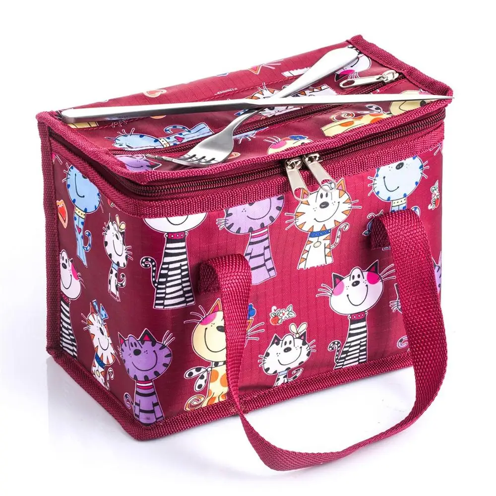 

High quality cooler lunch bag insulated small cute design cartoon cat printed kids insulated lunch box bags, Red,customized color is available