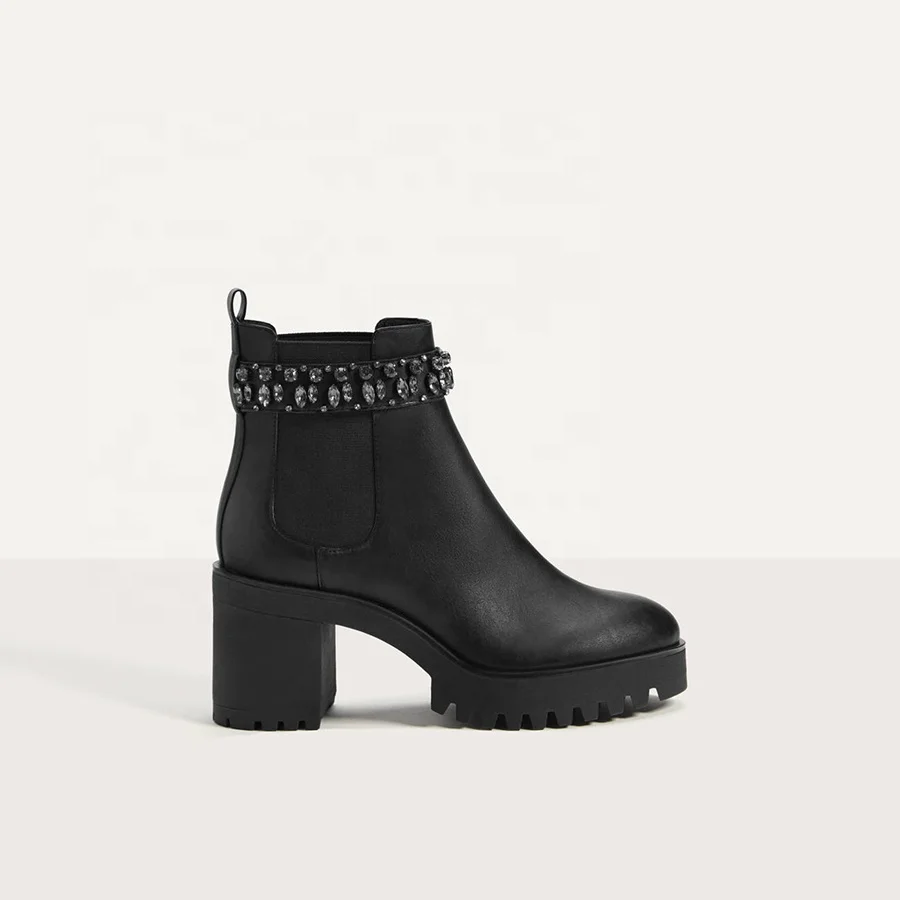 

wholesale new fashion track sole rhinestones high heel platform ankle ladies boots