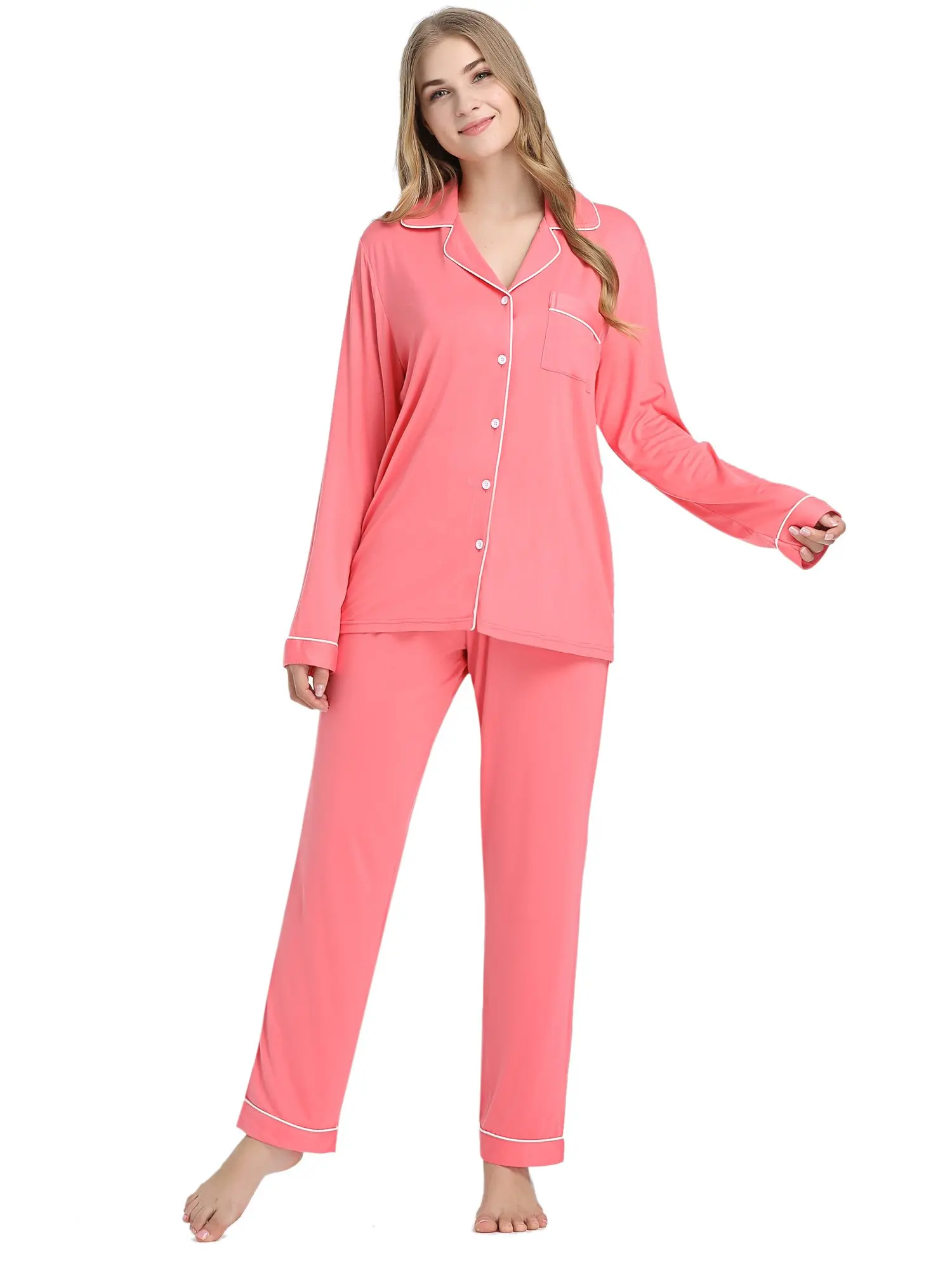 Wholesale Womens Soft Bamboo Pajama Sets Button Down Long Sleeve Pj