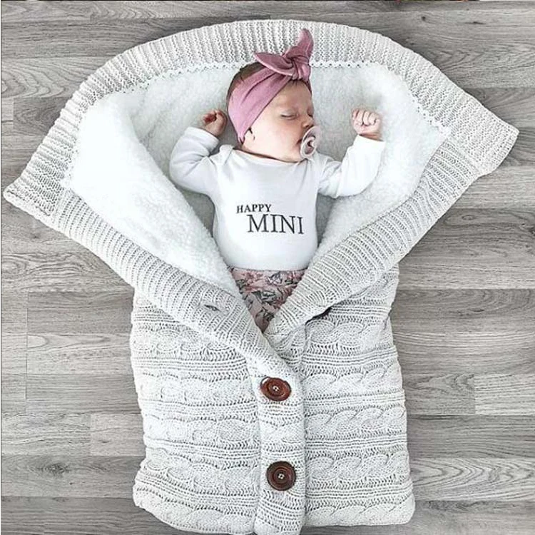 Newborn Baby Swaddle Blanket Baby Kids Toddler Thick Knit Soft Warm Sleeping Bag Baby Stroller