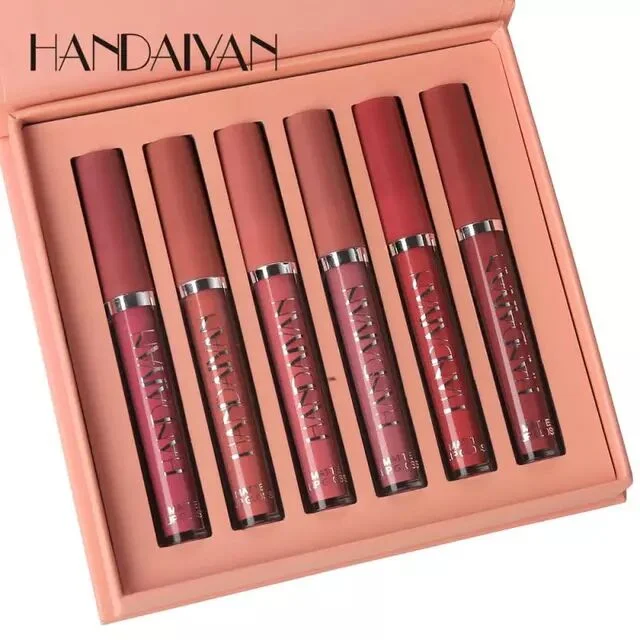 

HANDAIYAN 6Colors/Sets Fashion Liquid Lipstick Lipgloss Sets Natural Lasting Moisturizer Waterproof Velvet Lip Glosses Gift Box