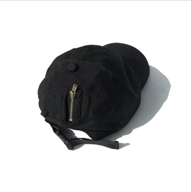 定制的100% 尼龙黑色口袋棒球帽,带拉链纽扣和金属扣速干爸爸帽