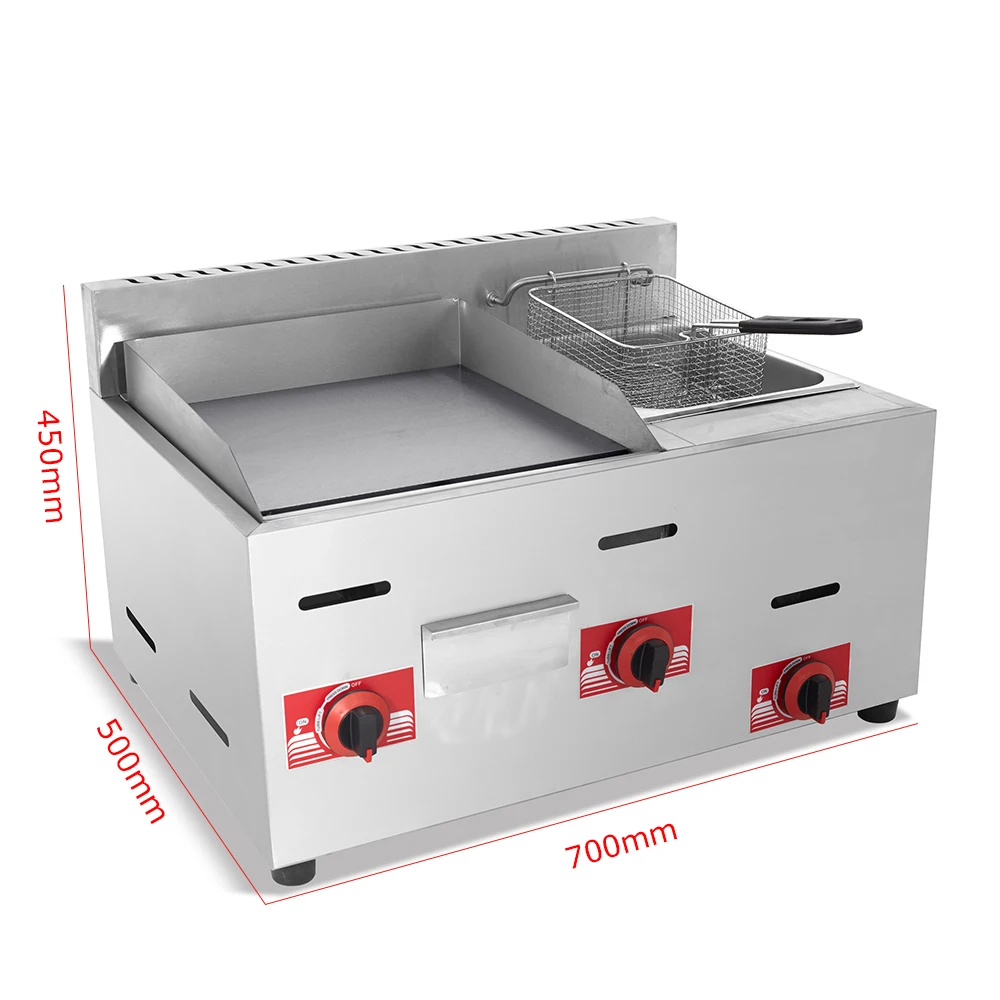 high performance stainless steel commercial gas griddle with fryer LPG manufacture