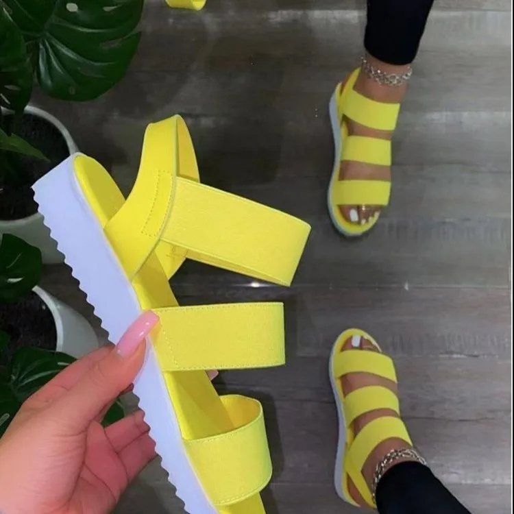 

strappy sandals Summer best selling fashion elastic elastic band candy color casual flat bottom oversize women's slippers