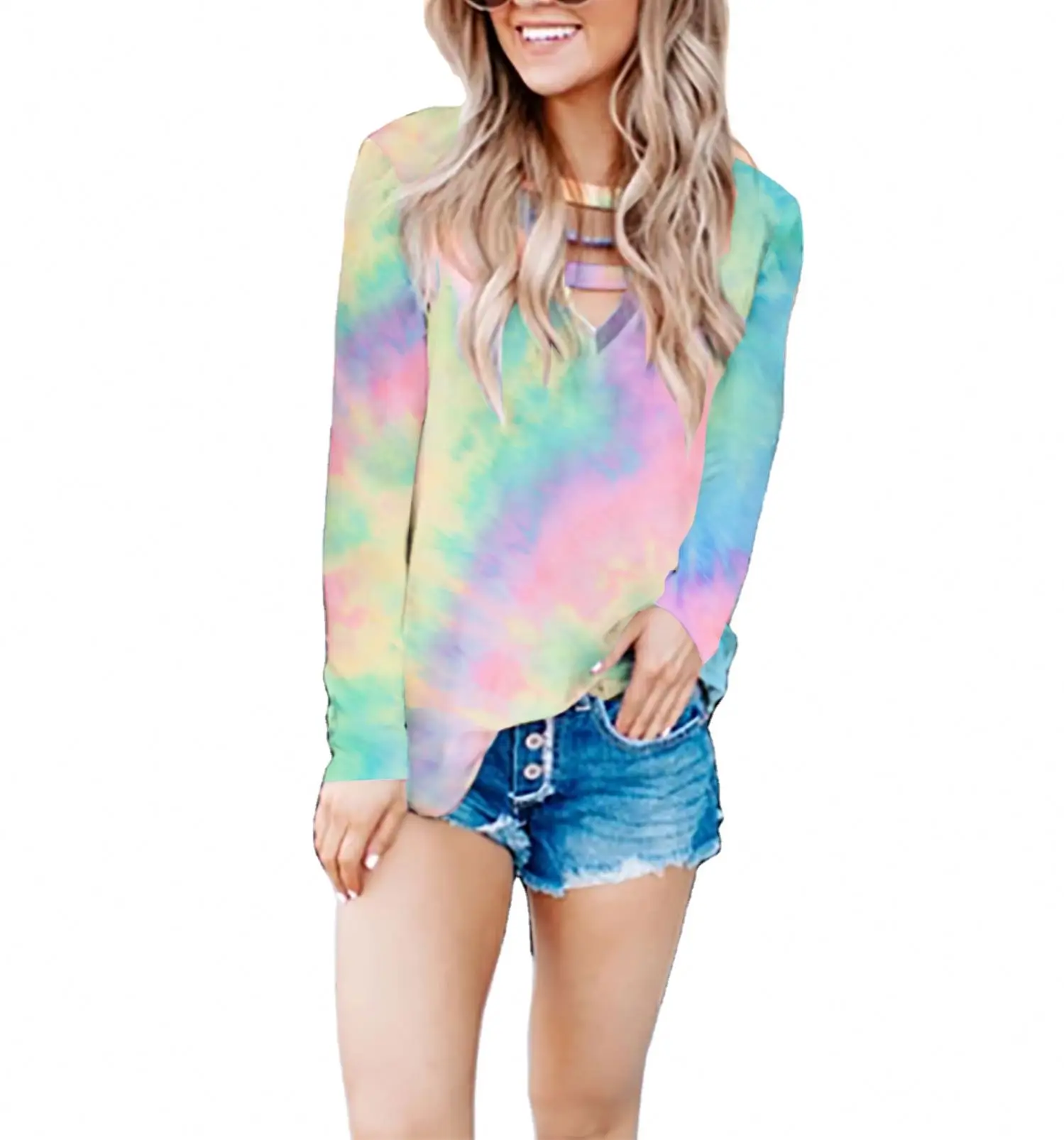 

Female 2020 Tie Dye Sublimation Printed Streetwear Tops Long Sleeve Polyester Graphic Tshirt Women T-shirts, Tie dye t-shirts