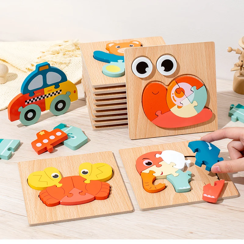 

New Arrival Custom Children Wooden 3D Cartoon Animal DIY Jigsaw Puzzle Game Early Educational Gift Toys For Kids With CPC