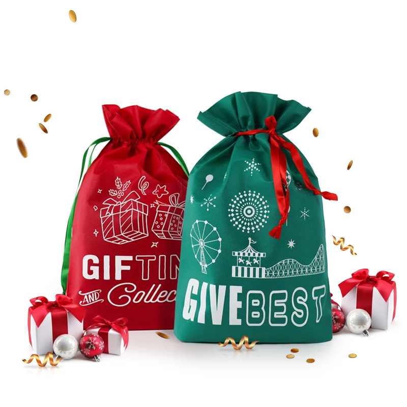 

China Manufacturer Wholesale High Quality Christmas Gift Non Woven Drawstring Bags