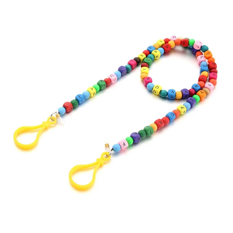 

DDA1627 Kid Spectacles Cord Eyewear Accessories Square Wooden Bead Sunglasses Chain Holder Colorful Letter Beaded Glasses Chains
