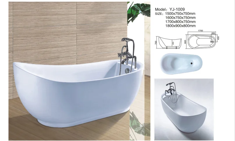 YJ1010 Indoor soaking jet acrylic freestanding modern whirlpool  bathtub