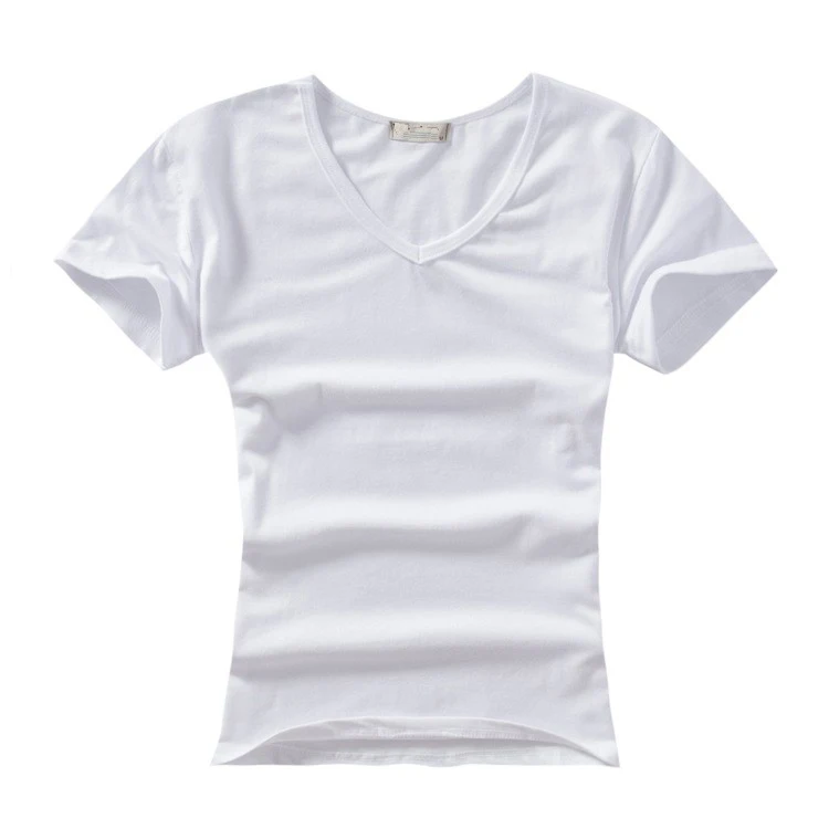 200g cotton spandex V neck women custom design oem logo blank plain t-shirt
