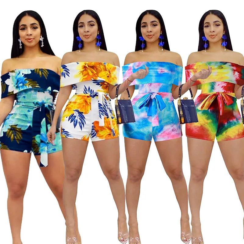 

9060 Casual Pants Shorts Fashion Print One-shoulder Jumpsuit Jumpsuit women clothing