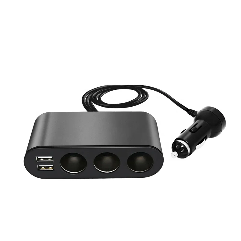 

Female Fast Charge Mobile Phone Flat 3 Socket Outlet Dual USB Port Universal Car Charger Adapter With Cig, Gold, black
