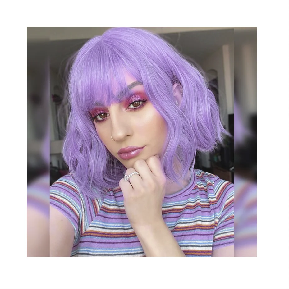 

New Women's Short Curly Hair Bangs Head Cover Water Ripple Cosplay Wig