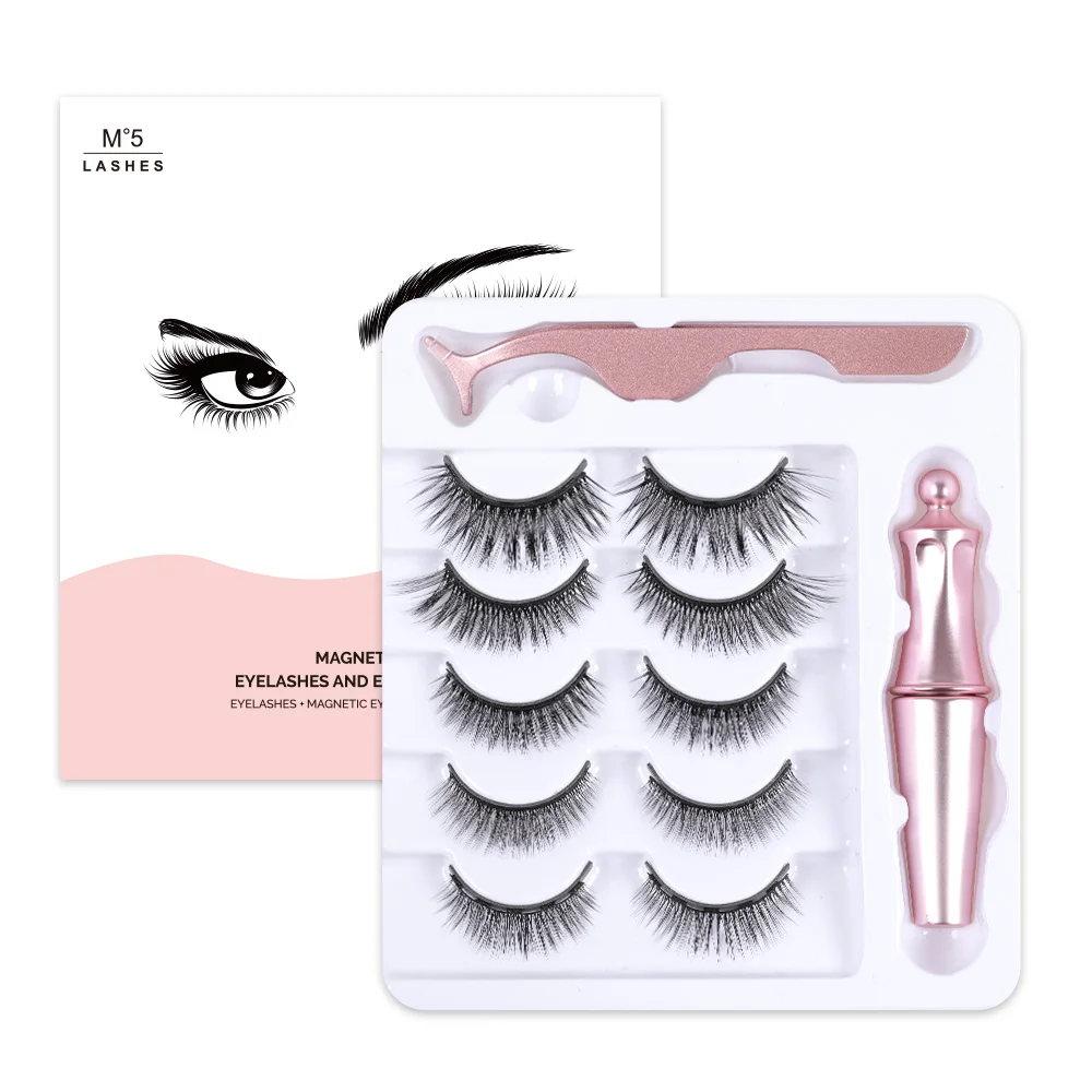 

2021 New Style Wholesale 5 Pairs/ Set Magnetic Lashes Hand Made 3D False Eyelashes with 5 Magnets Magnetic Eyelashes