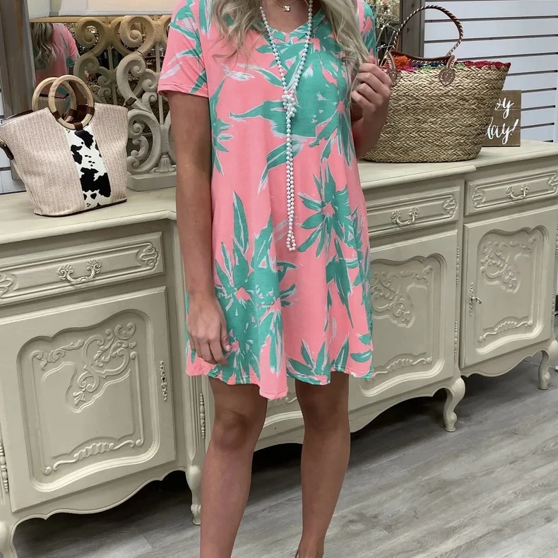 

T440 Floral Print Sexy Dress Women New Mini Dress Party Club Elegant Loose Dress Vestidos Summer Tie Dye V-Neck