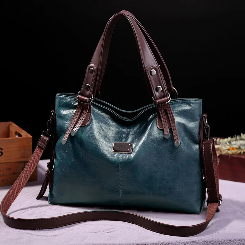

Factory retro women hand bags ladies large capacity tote bags shoulder bag fashion Wax oil leather handbags from china wholesale