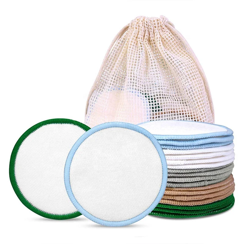 

OEM High Quality Eco-friendly Reusable Washable Makeup Remover Bamboo Cotton Pads, Colorful