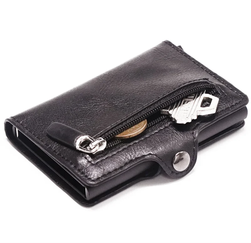 

Wholesale Custom Logo Mens Wallet Pop-up PU Leather ID Card Aluminum Money Case Credit Card Holder