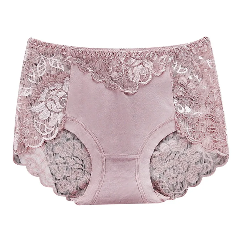 

Sexy Women Mid-waist Panties Lace Briefs Transparent Underpants Large Size Hip Lifting Underwear