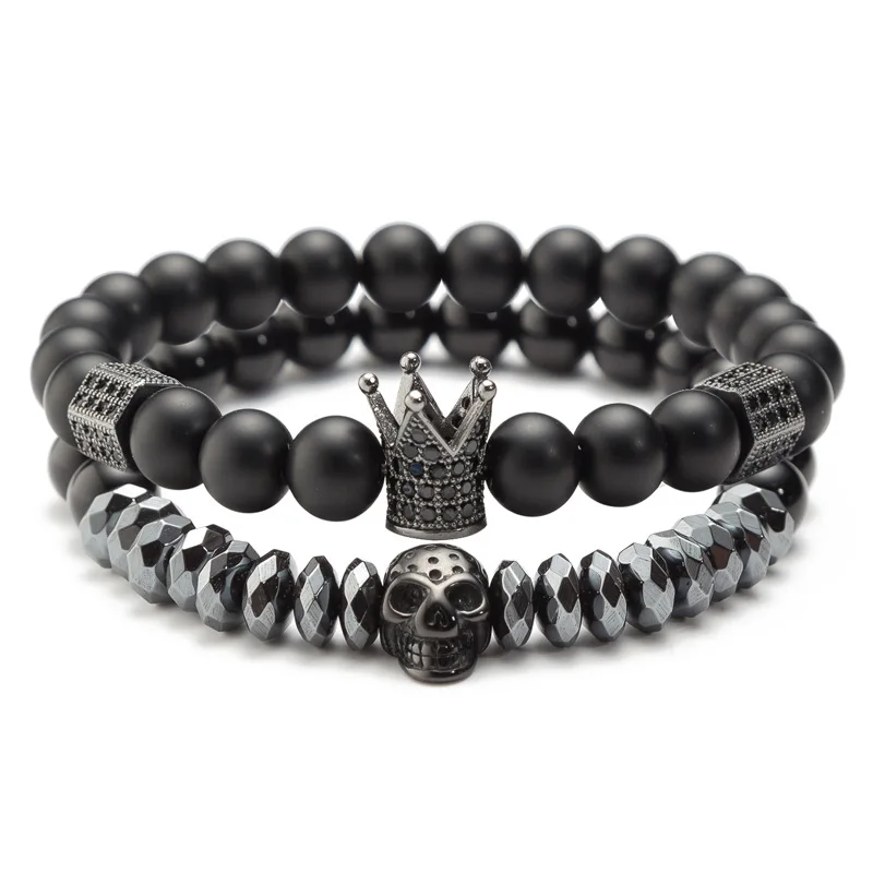 

2020 Amazon hot style micro zircon crown skull head set beaded men bracelet jewelry