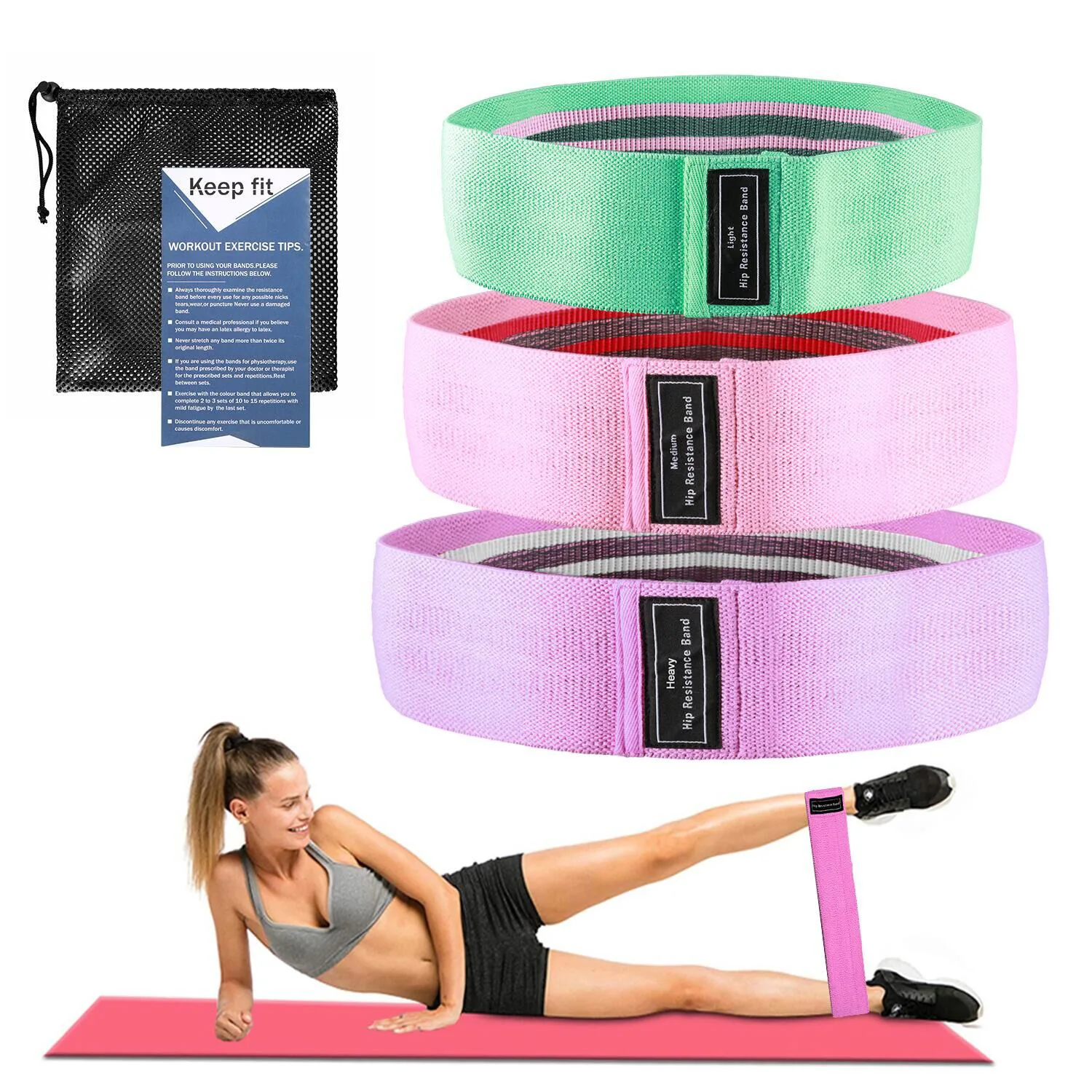 

3 PCS Power Cotton Hip Workout Fabric Band Resistance Loop Fitness Set