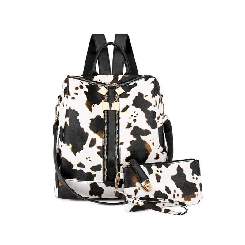 

PU Fashionable Wholesale Women Cowhide Leopard Shoulder Luxury Laddy New Bags With Wallet Customized Backpacks, As pictures