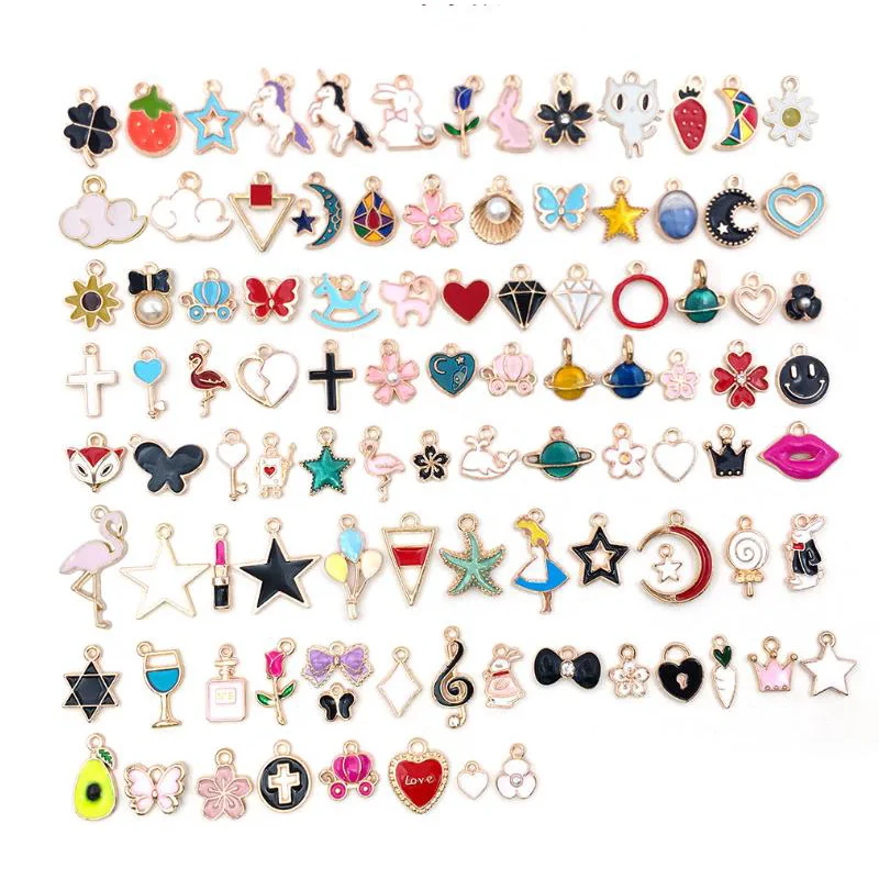 

100pcs Mixed Designs Star Heart Unicorn Enamel charms for bracelet making jewelry