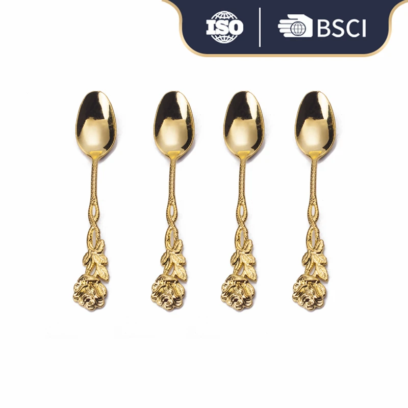 

Wholesale retro style rose party zinc alloy gold plated coffee spoon lovely wedding christmas gifts set