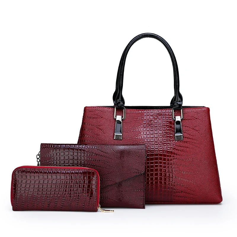 

JIANUO new fashion ladies Crocodile handbags shoulder Alligator Messenger 3pcs bag set