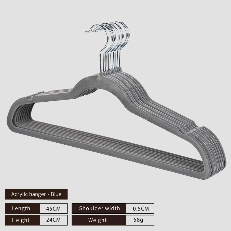 

Custom Logo Clothes Hangers Velvet Non-slip Coat Clothing Hanger, Grey
