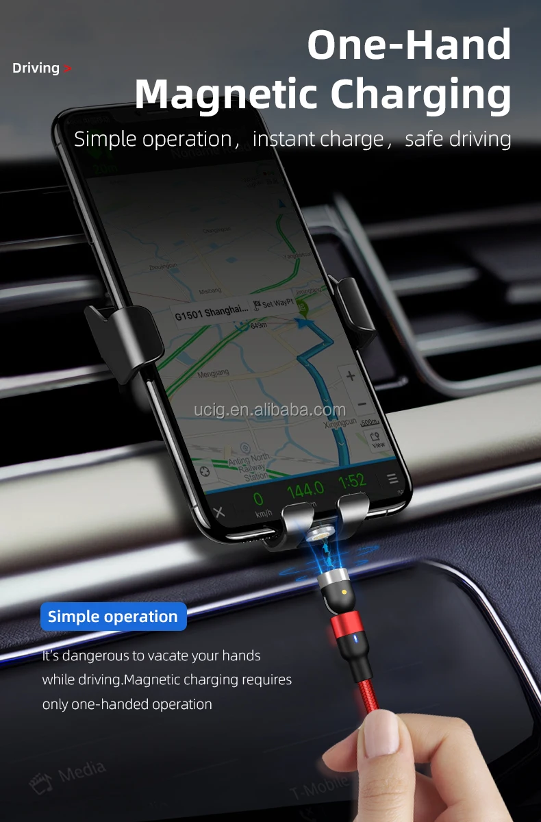 2020 newest magnetic charging cable 540 degree rotation micro usb cable cell phone led charging cable for android USB C / ios