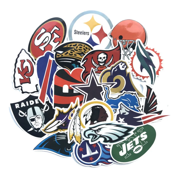 

32 pcs/bag American football league nfl team logo american league sticker travel suitcase car sticker, Cmyk