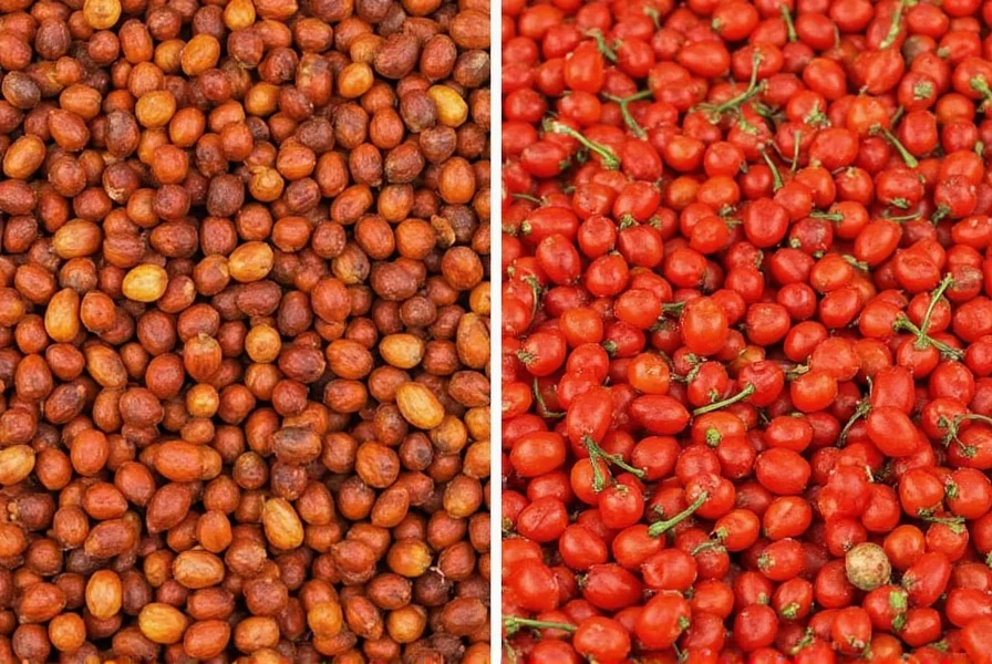 Comparaison en gros plan de poudre de piment ancho pur versus mélange de poudre de piment commercial