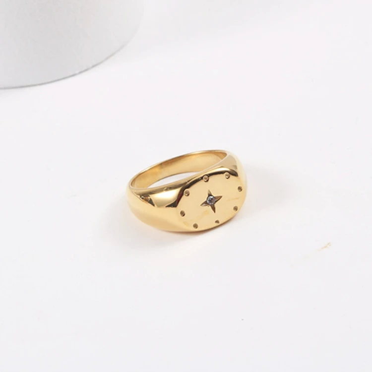 

Wholesale Custom North Starburst Gold Plated Zircone Stone Signet Ring For Women, Gold, silver, rose gold, black