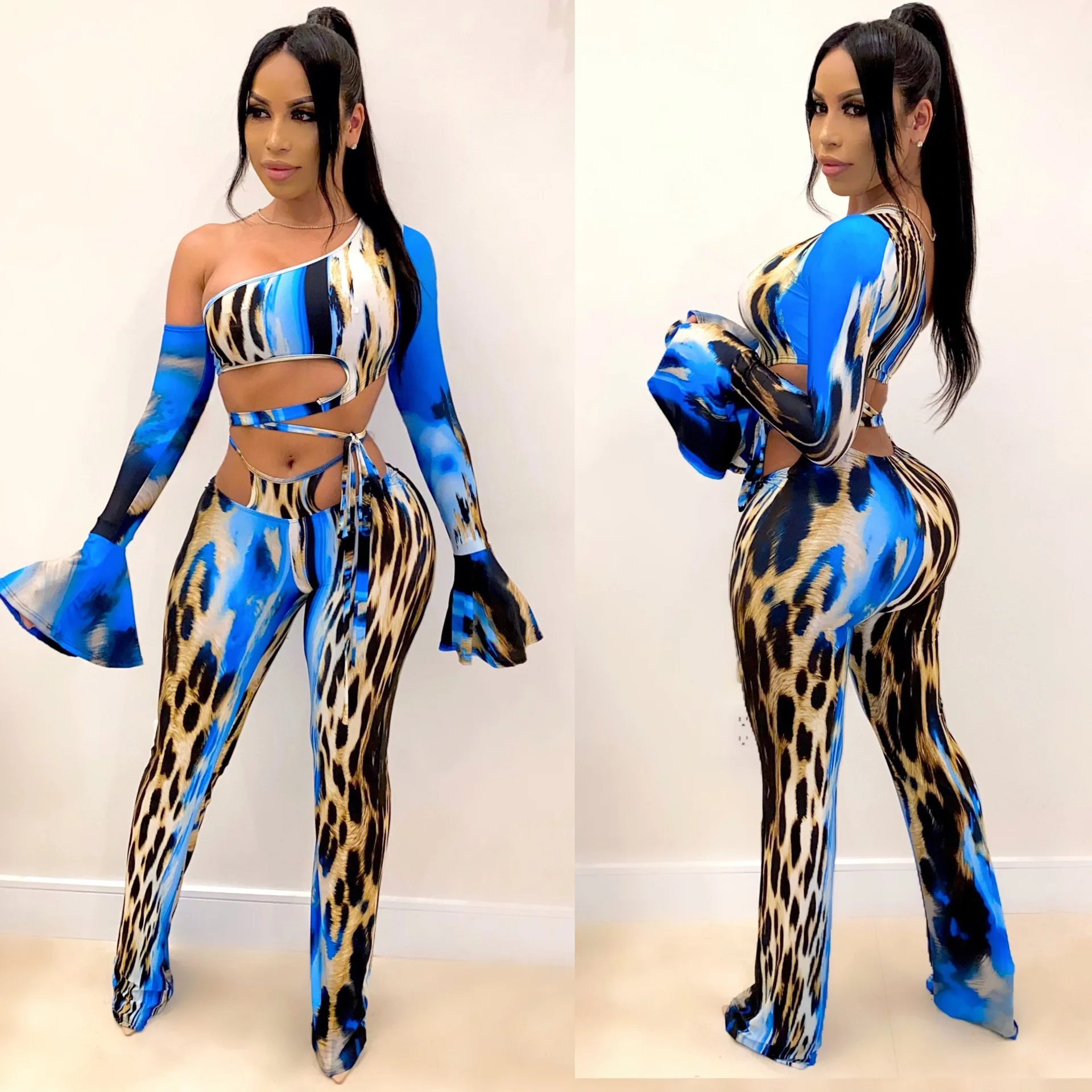 

2021 Leopard print trumpet sleeve pants cover, Picture