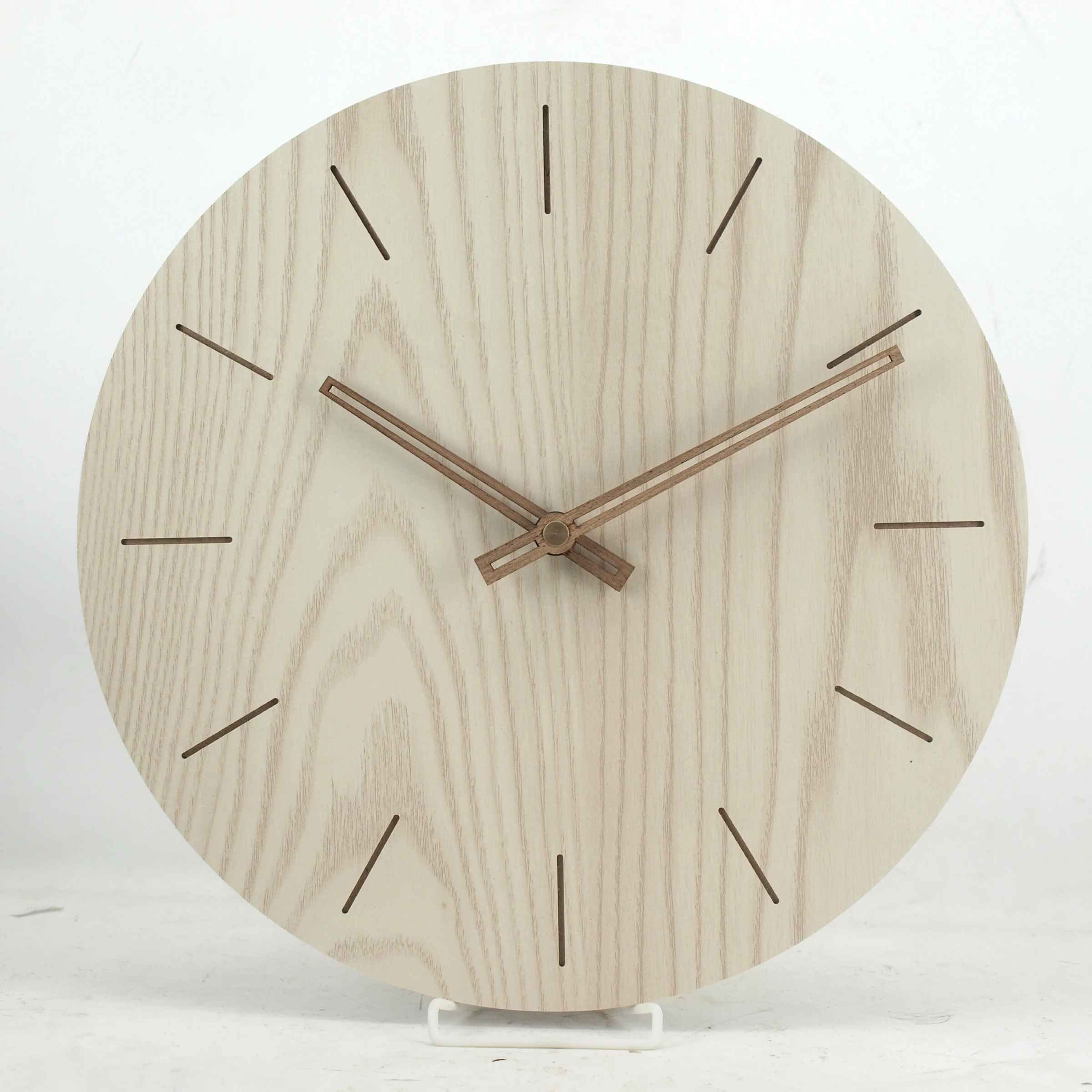 

12 inch wood round wall clock laser cut engraved numbers modern simple style with wood hands, Customized color