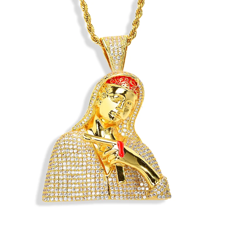 

2022 New Style Bling Ice Out Hip Hop Religious Jewelry Virgin Mary Dripping Blood Pendant Micro-inlaid Zircon Necklace