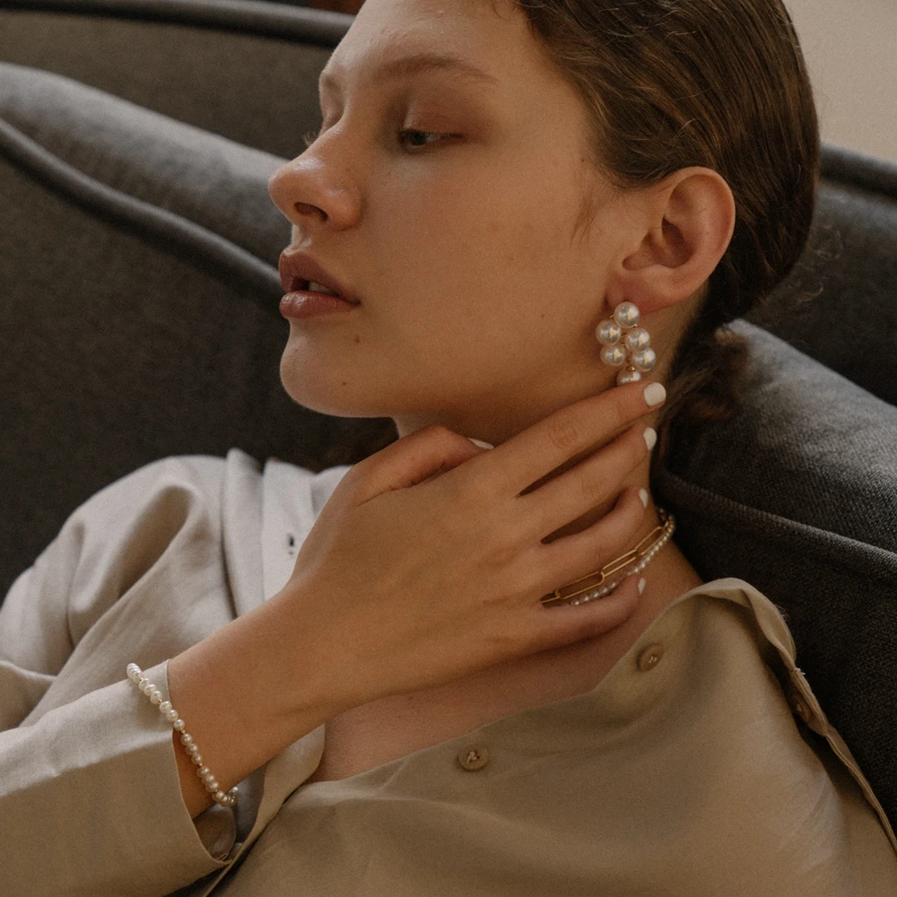 

Vefruit Pearl Earrings for Women Gold Plated Statement 2021 Wedding Earrings for Brides Fine Jewelry Drop Earrings