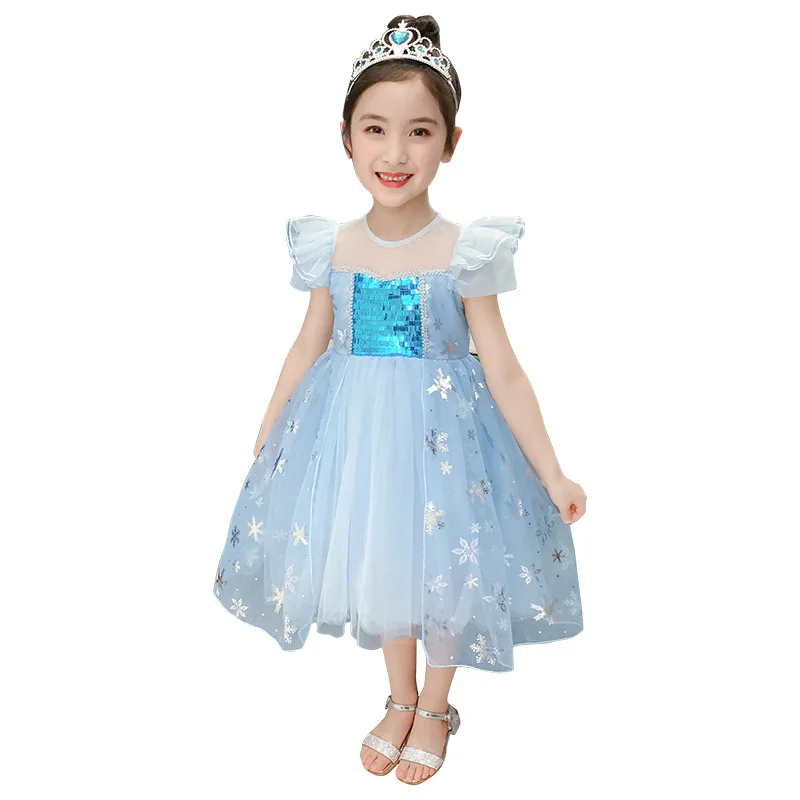 

2020 Summer Girl Aisha Snow White Children Princess Elsa Dress Ice Queen Dress