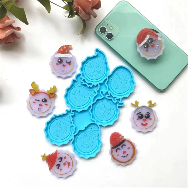 

L540 Multi Cavity Round Geode 6 Pop Sockets Resin Molds Deep Christmas Theme Phone Grip Silicone Mold For Popsocket, Customized color