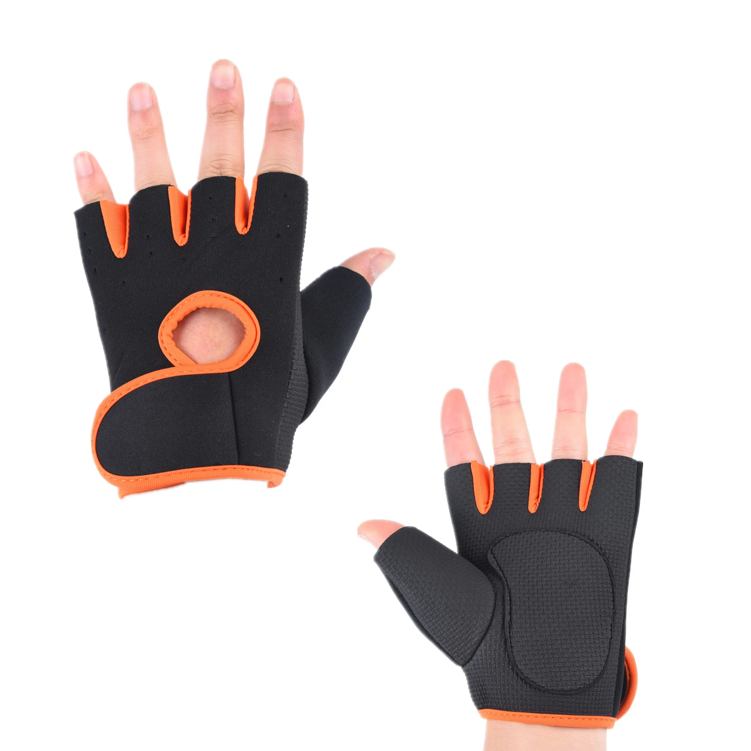 

Five fingers grasp leather fluorescent green fitness exercise gloves