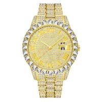 

MISSFOX Luxury Watches Men Top Brand Rollex Big Diamond Bezel Magnifier Calendar Roman Numerals Iced Out Men Watch 2643