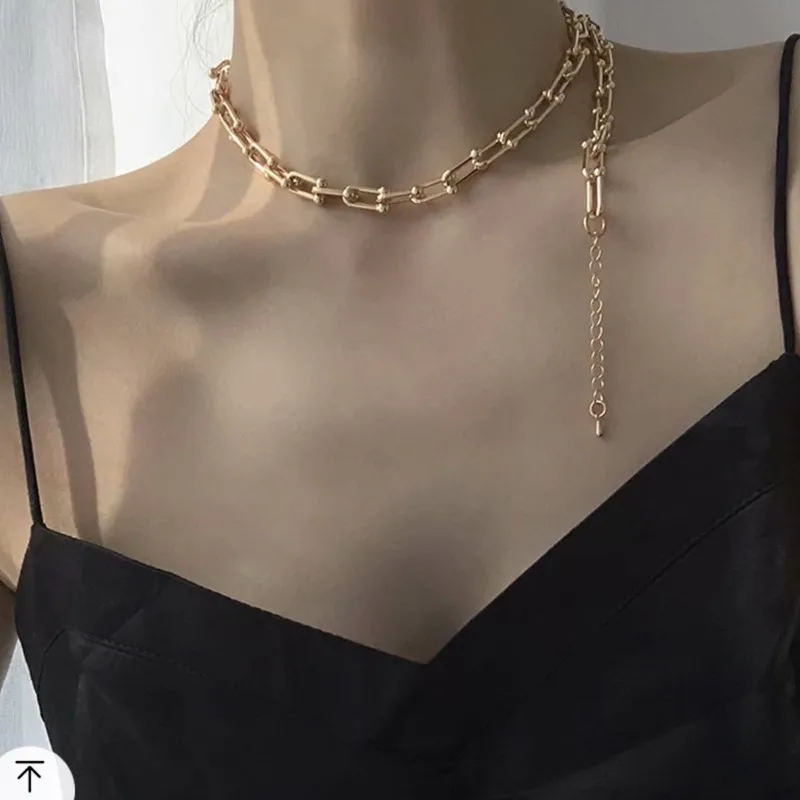 

U Shape Lock 18K Gold Plated Stainless Steel Link Chain Women's Personalized Necklace Wholesale, Picture shows