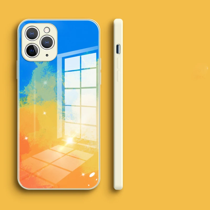 

Fashion Tempered Glass Printed TPU Camera Lens Cover Phone Case Back for iphone x/xs/11/12 mini pro max, Colorful