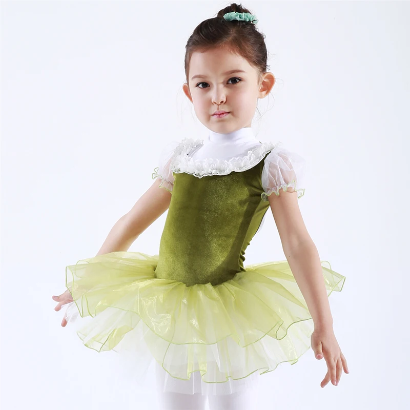 

New design girls ballet dance dress cheap price cute short sleeve ballet tutu training costume for kids, Green,oem customed
