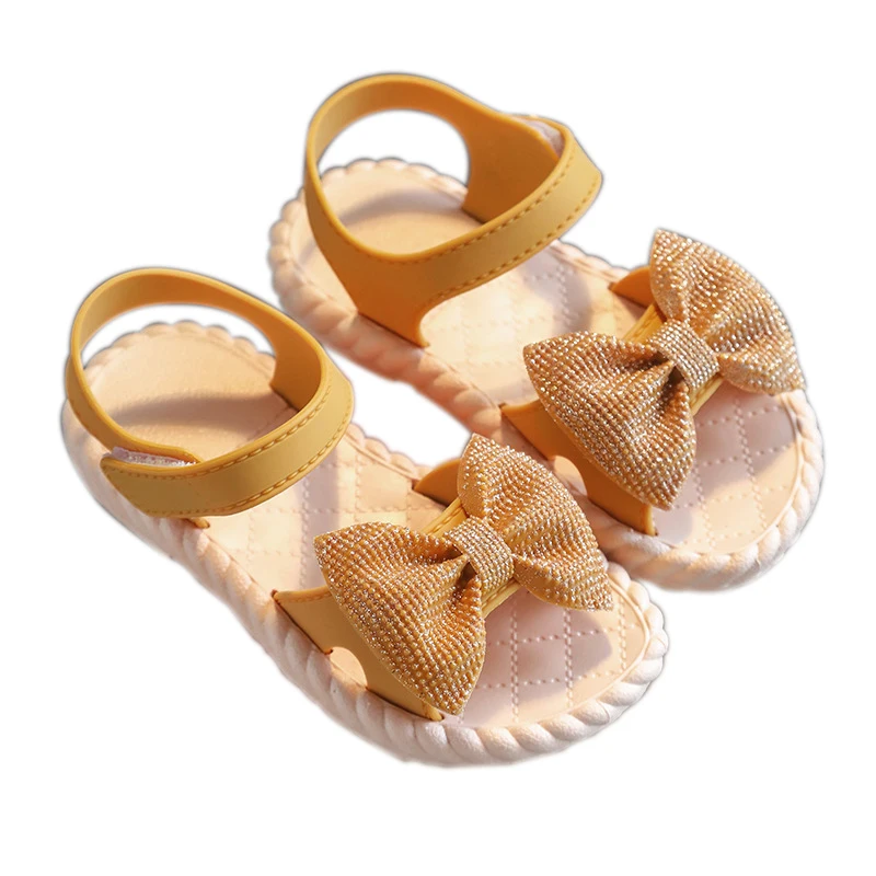 

2022 new summer girls sandals bow soft bottom large, medium and small children's princess open-toed baby beach shoes, Black pink orange
