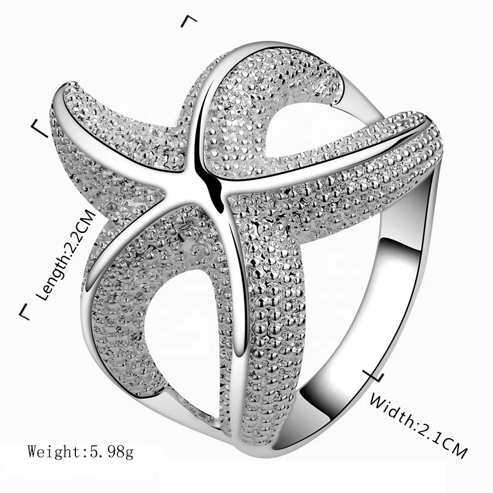 

Starfish Five Pointed Star Fashion Ring Fine Beauty Style Temperament Ring Simple Personality Creative Ring, Silver