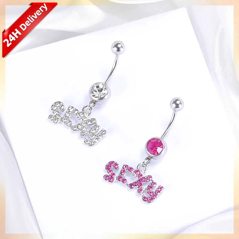 

HOVANCI Custom Sexy Letters Belly Button Ring 316L Surgical Steel Belly Navel Rings CZ Inlaid Diamond Body Piercing Jewelry