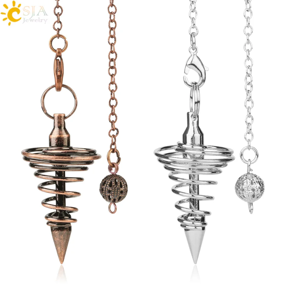 

CSJA hot sale pyramid metal pendulum pendulos radiestesia for dowsing antique gold silver color reiki jewelry G163